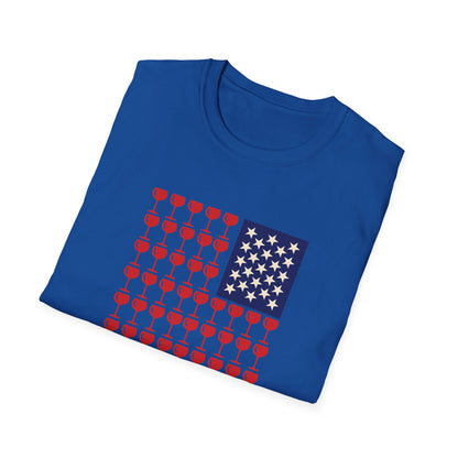 Wine Glass Flag T-Shirt — Patriotic 4th of July Drinking Tee