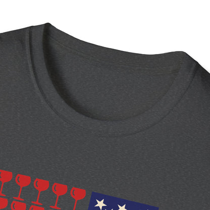 Wine Glass Flag T-Shirt — Patriotic 4th of July Drinking Tee