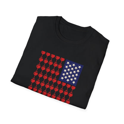 Wine Glass Flag T-Shirt — Patriotic 4th of July Drinking Tee