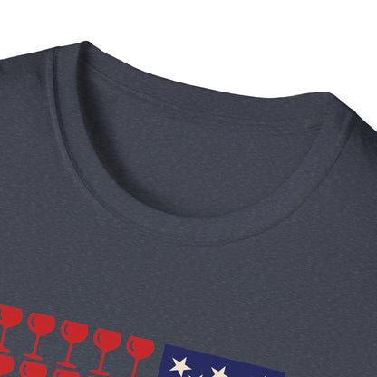 Wine Glass Flag T-Shirt — Patriotic 4th of July Drinking Tee