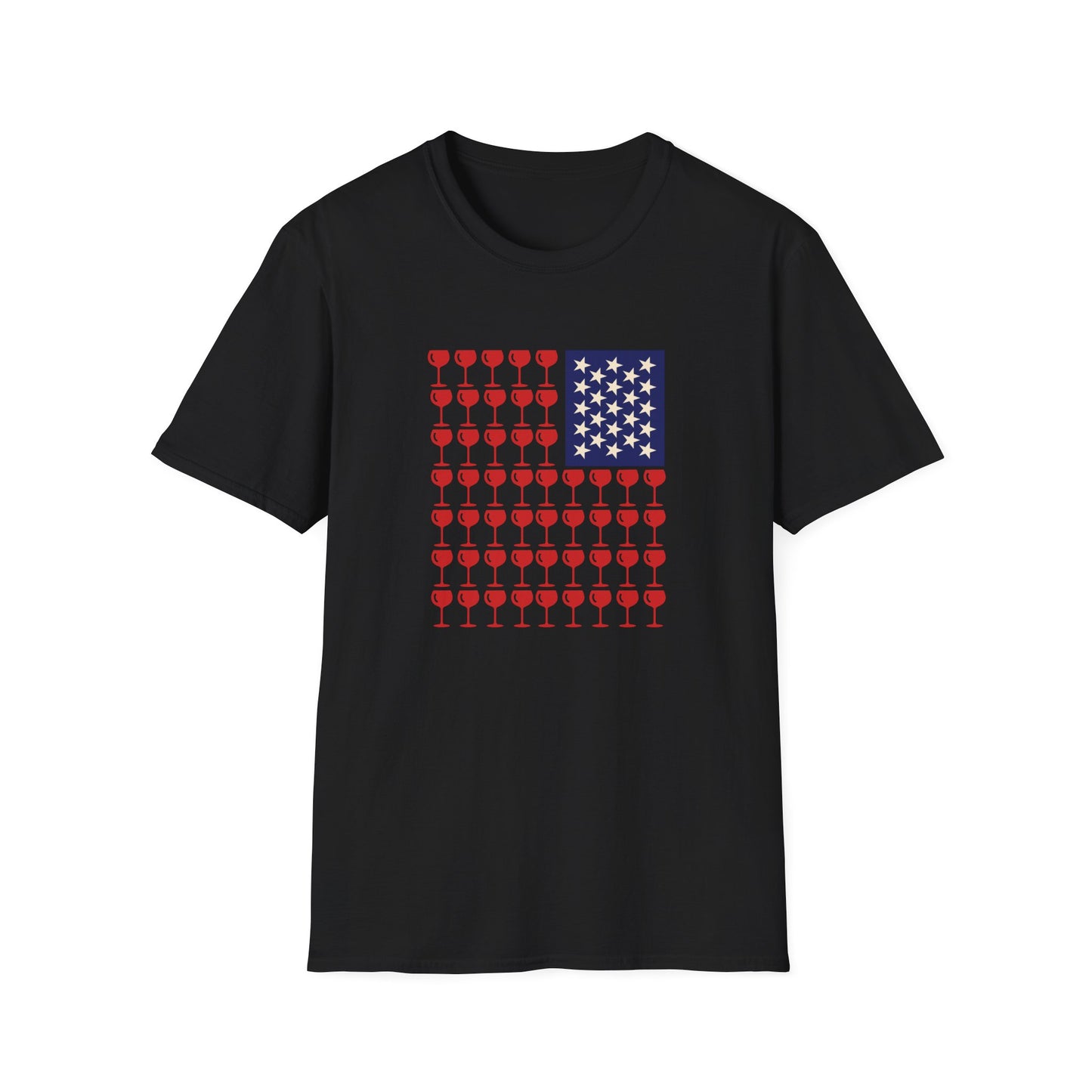 Wine Glass Flag T-Shirt — Patriotic 4th of July Drinking Tee