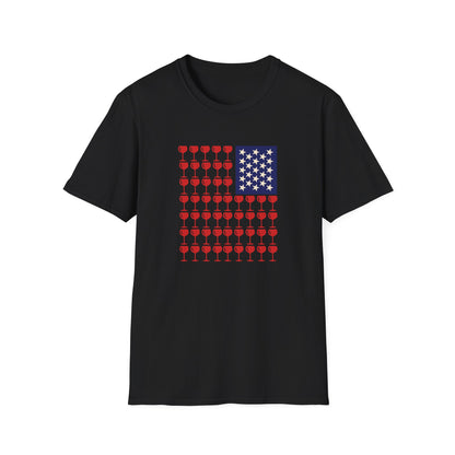 Wine Glass Flag T-Shirt — Patriotic 4th of July Drinking Tee