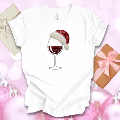 Sequin Wine & Santa Hat (Style #2-NOT REAL SEQUIN) T-Shirt