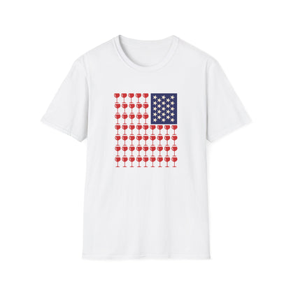 Wine Glass Flag T-Shirt — Patriotic 4th of July Drinking Tee