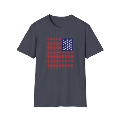 Wine Glass Flag T-Shirt — Patriotic 4th of July Drinking Tee