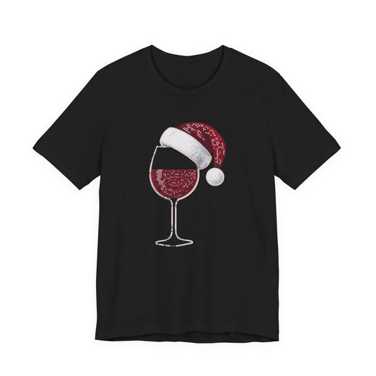 Sequin Wine & Santa Hat (Style #1-NOT REAL SEQUIN) T-Shirt